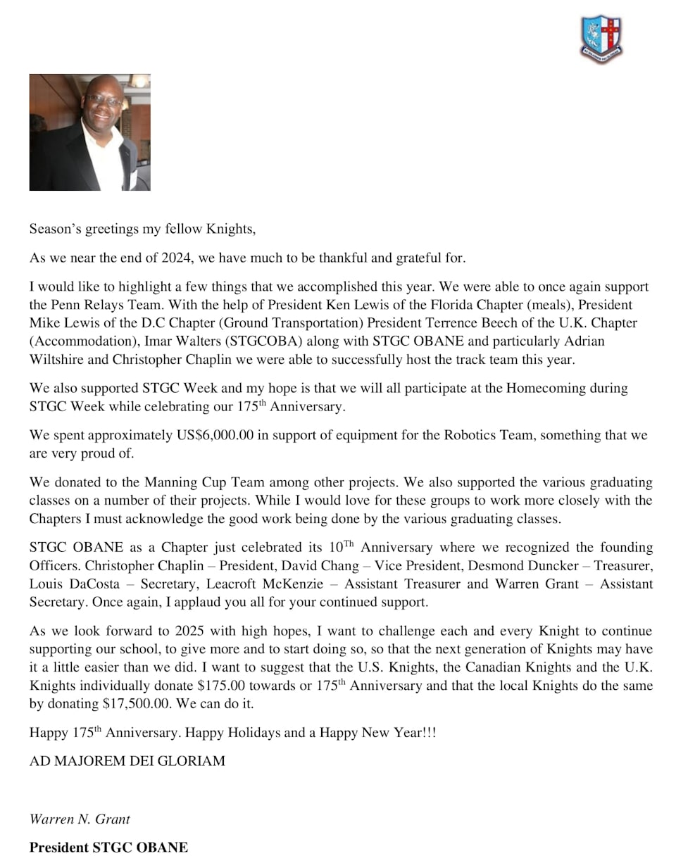 Presidents Message – St. Georges College Old Boys Association